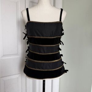 Late 1980s Gianni Versace Black and Gold Baroque Velvet Silk Corset Top Sz Large